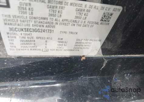 2016 Chevrolet Silverado 1500 2Lz from USA, damaged, VIN 3GCUKSEC3GG241731